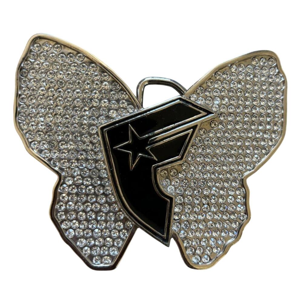 vintage y2k 2000s Famous Stars and Straps butterfly rhinestone belt buckle emo